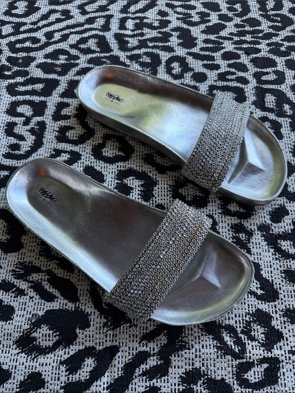 Mossimo Silver Embellished Molded Slide Sandals